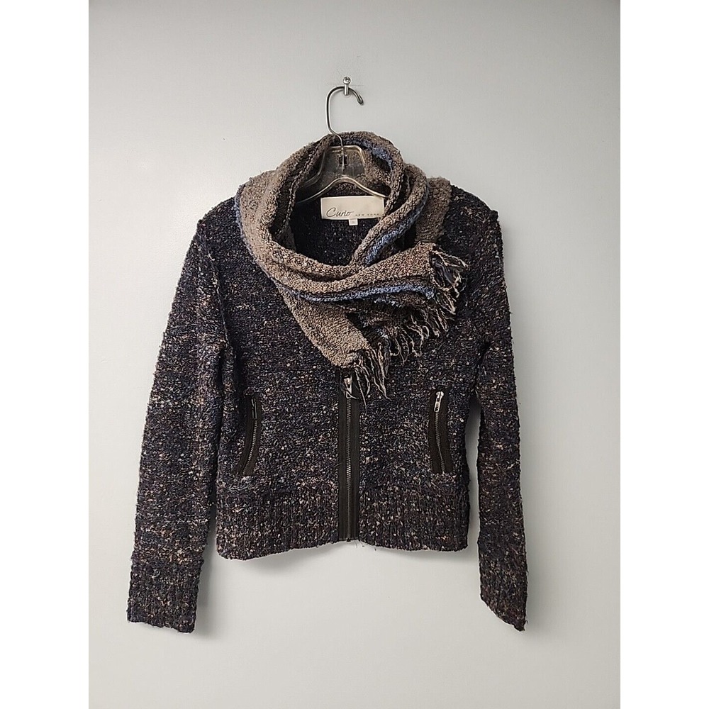 Curio‎ Anthropologie Womens S Navy Multicolor Cardigan Sweater  Jacket Cowl Neck